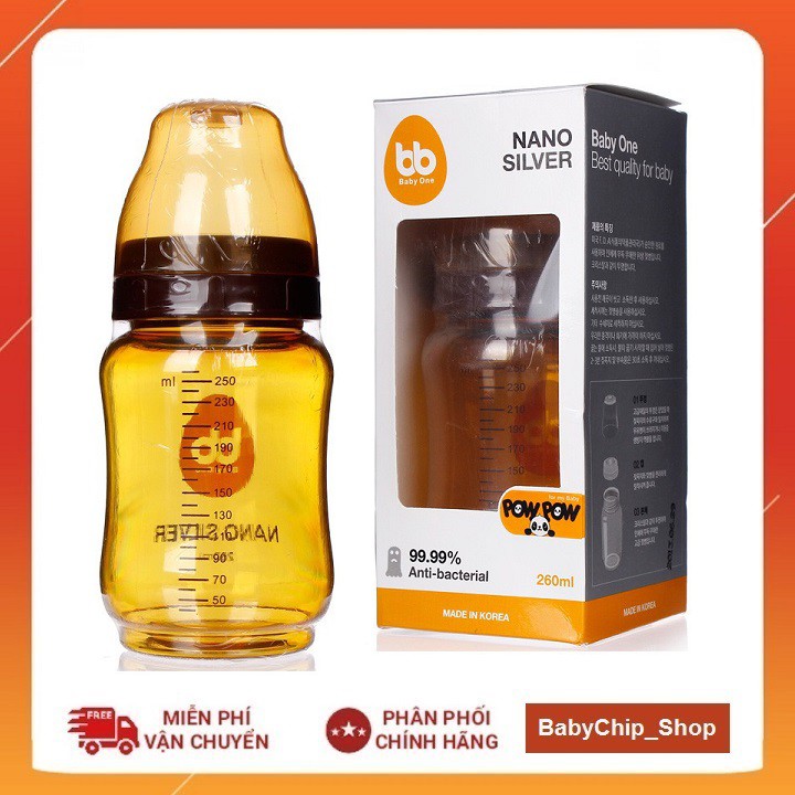 Bình Sữa Baby One Nano Silver Cổ Rộng, Hẹp 240ml