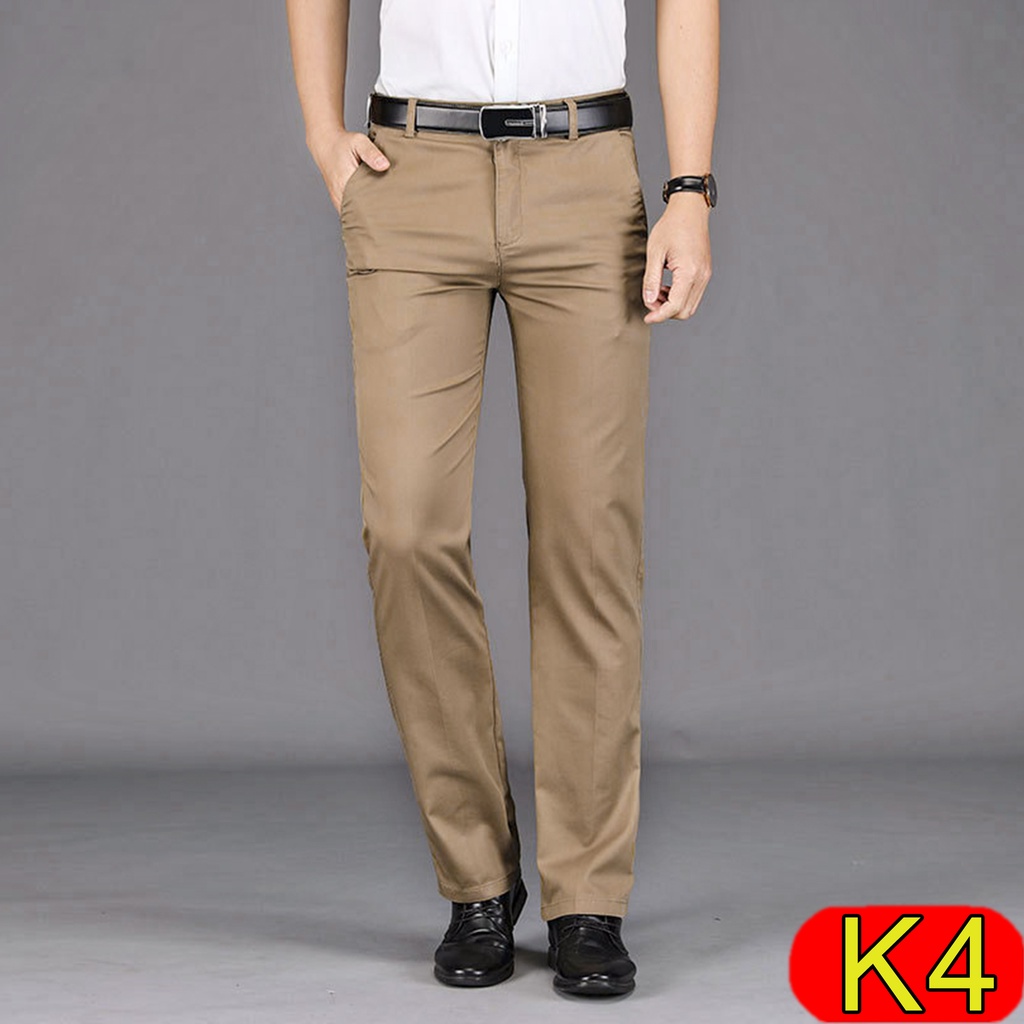 Quần Kaki Nam Trung Niên Dáng Âu, Ống Đứng, Co Dãn, Quần Tây Nam Công Sở