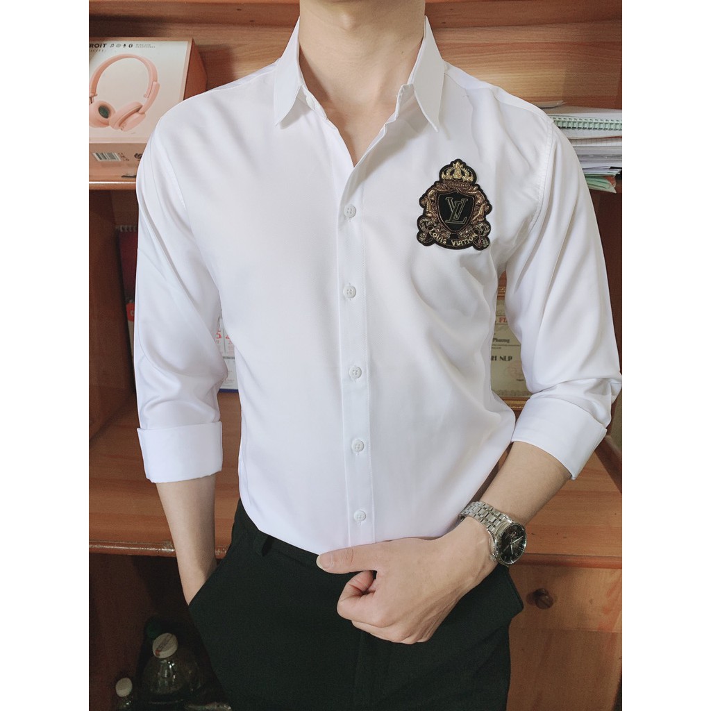 Áo Sơ Mi Nam Họa Tiết Màu Trắng Vải Lụa Kate Thái - Bán Hàng Có Tâm
