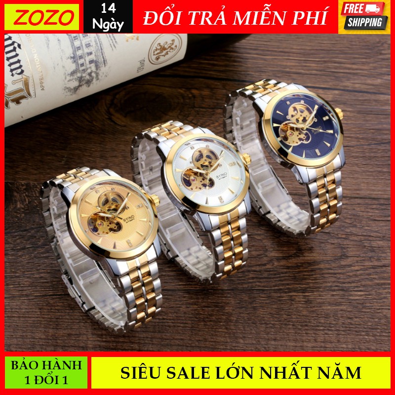 Đồng hồ cơ nam byino automatic quý tộc dây thép không gỉ