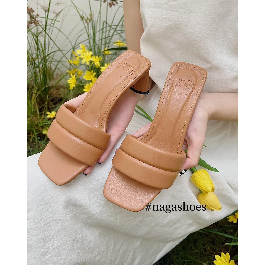 DÉP NAGASHOES QUAI NGANG PHỒNG ĐẾ VUÔNG 5CM NAD213
