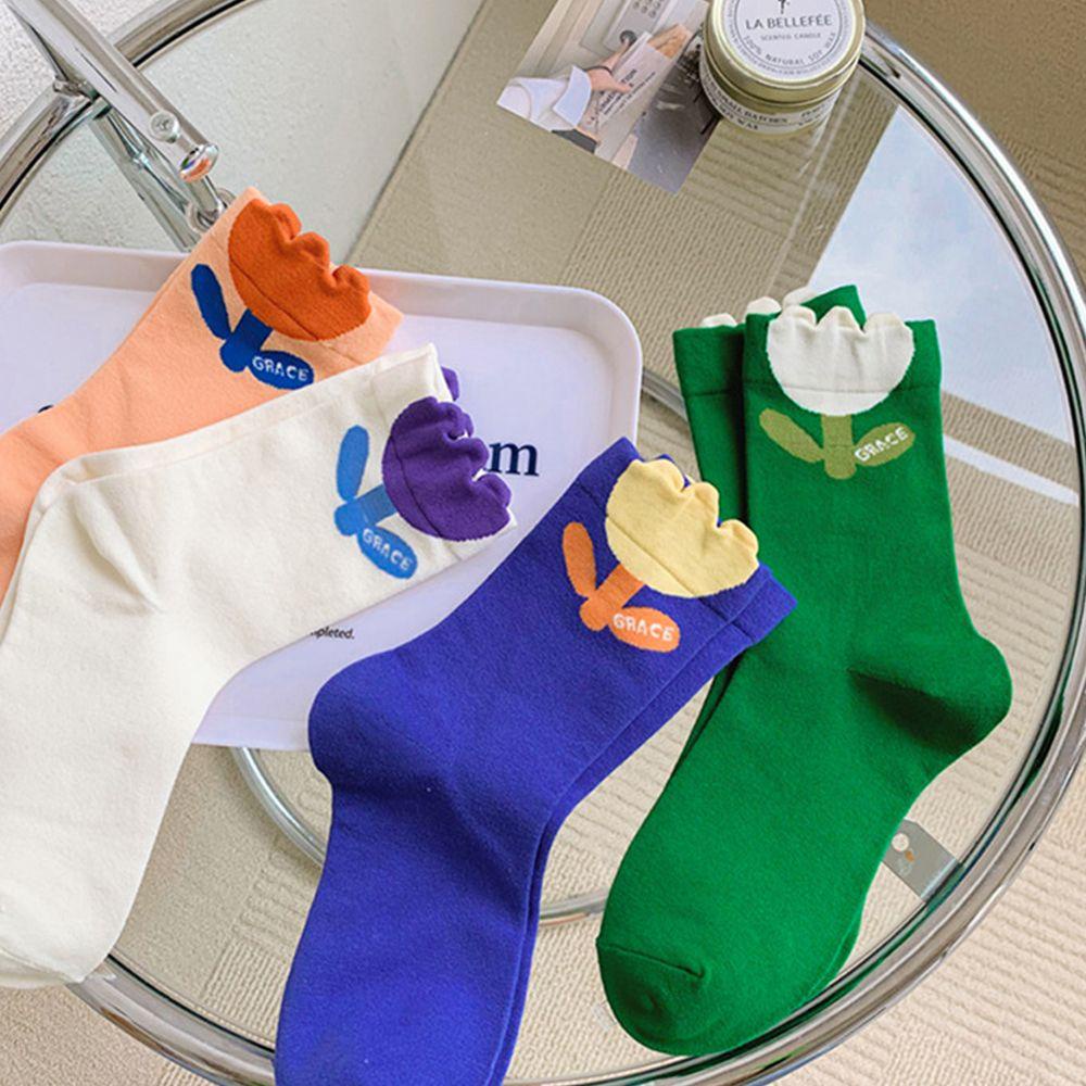 Vớ Cotton Thoáng Khí In Họa Tiết Hoa Tulip Dễ Thương Phong Cách Hàn Quốc Thời Trang Cho Nữ