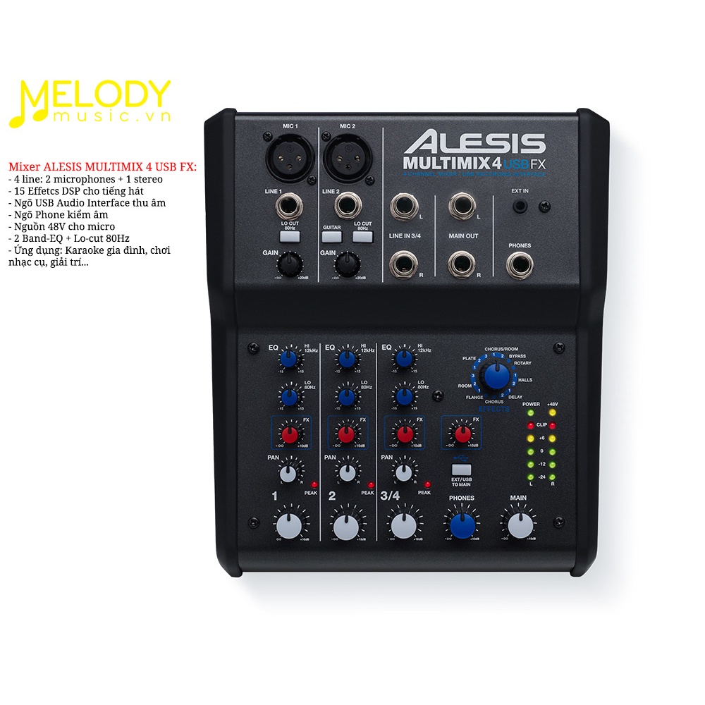 Mixer Alesis Multimix 8 USB FX chính hãng - Mixer 8 line giá rẻ hát karaoke, chơi nhạc cụ - 15 effects cho giọng hát