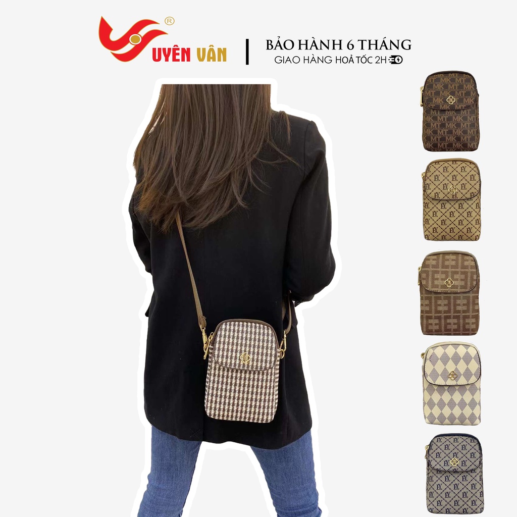 Túi đựng điện thoại kèm dây đeo chéo nữ da PU dập vân nổi họa tiết monogram thời trang vintage 1221