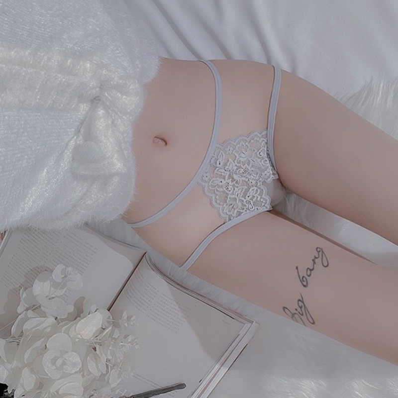 QL5008 Quần Lót Ren Không Đáy Gắn Nơ Bản To Điểm Nhấn Sexy @lingerie.sm.toys