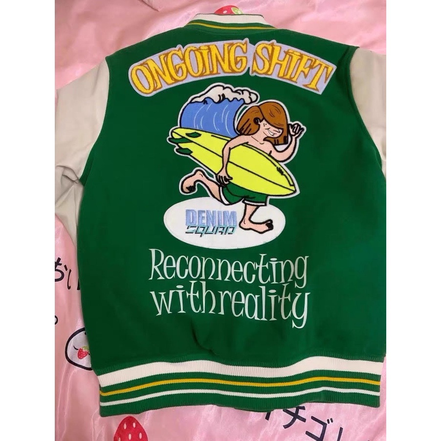 CÓ SẴN - varsity jacket ZR - Áo khoác bóng chày - xanh hoạ tiết siêu đẹp - unisex cho cả nam và nữ - The Mei