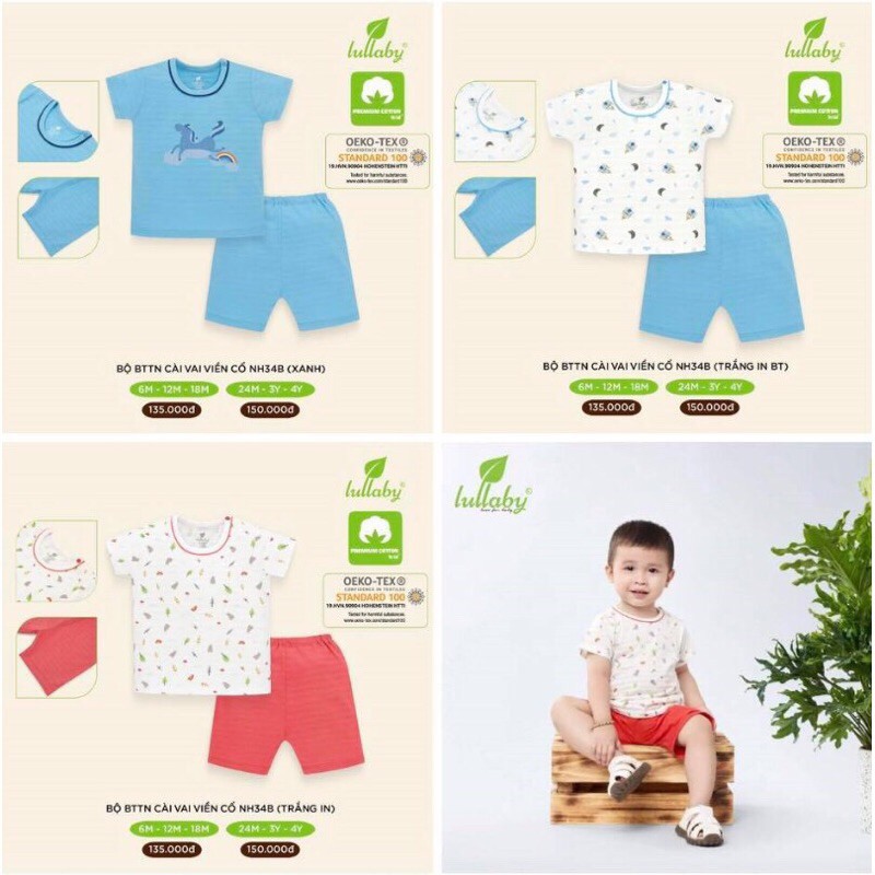 Bộ bé trai cọc tay cài vai viền cổ Lullaby NH34B (Sz 6m-4y)