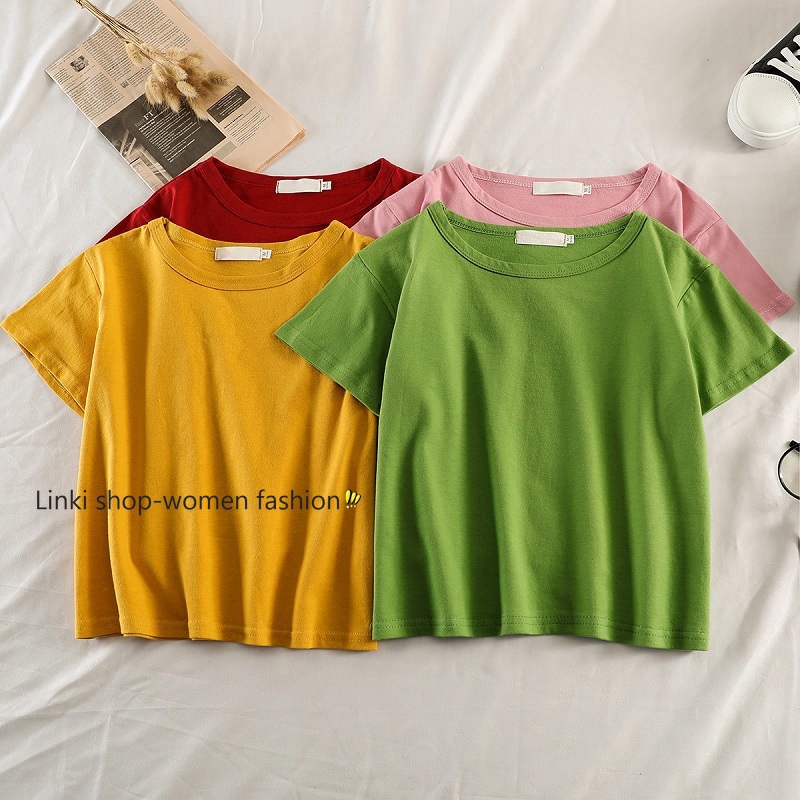 Linki ➤ Ready stock 9 colors cotton short sleeve t shirt  crop top