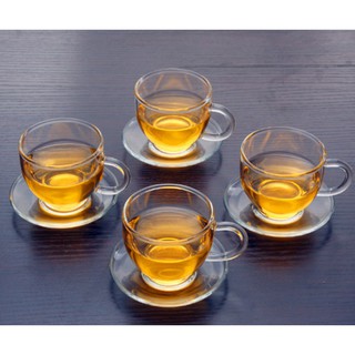 Bộ 4 ly trà thủy tinh kèm đĩa lót 110ml