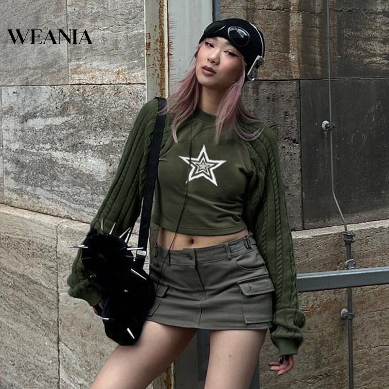 Áo Sweater Dệt Kim Tay Dài Hoạ Tiết Ngôi Sao Thiết Kế Dáng Rộng Thoải Mái