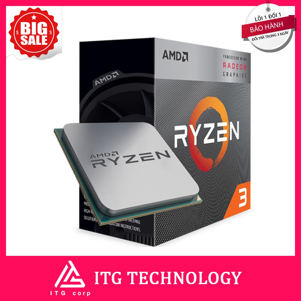 CPU AMD Ryzen 3 3200G (3.6GHz turbo up to 4.0GHz, 4 nhân 4 luồng, 4MB Cache, Radeon Vega 8, 65W)