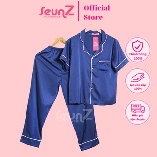 Bộ đồ ngủ pijama nữ seunz mặc nhà tay cộc quần dài lụa latin trơn mềm cao cấp