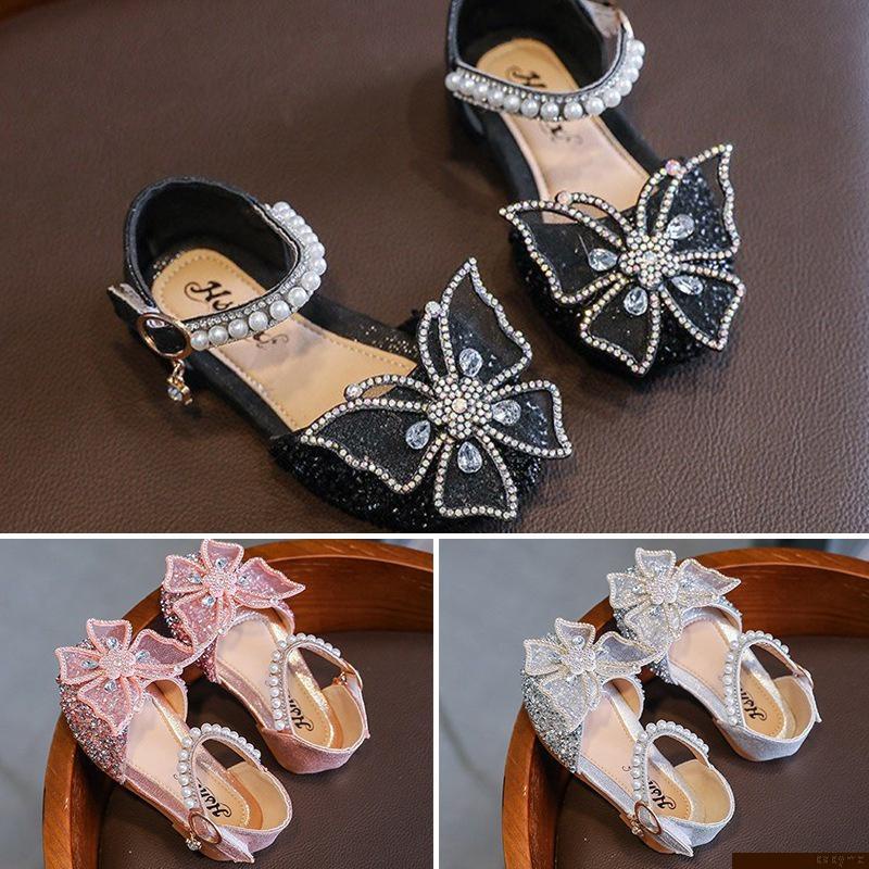 Đôi giày sandal kiểu nơ đính kim sa lấp lánh phong cách Hàn Quốc dành cho bé gái