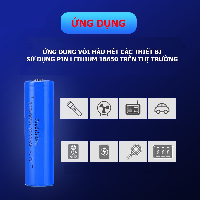 Pin sạc 18650 Lithium 2000mAh (xanh) đầu nhọn/bằng chính hãng Doublepow công suất cao