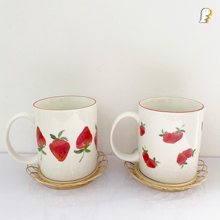 [Hàng có sẵn] Cốc sứ tráng men dâu tây
