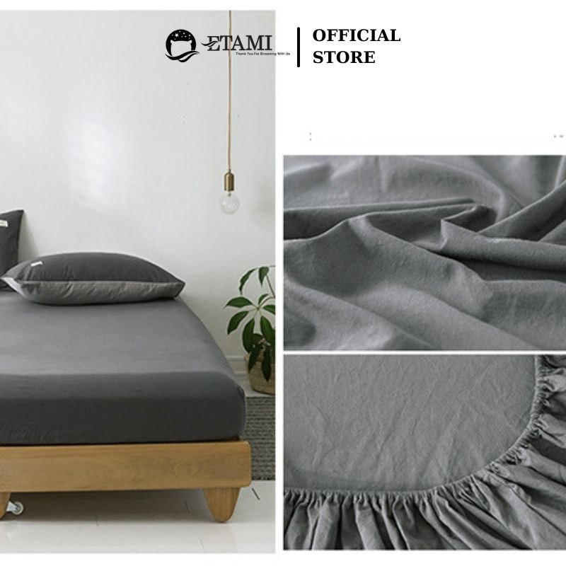 Bộ ga gối cotton tici ETAMI ga trải giường và 2 vỏ gối màu xám đậm miễn phí bo chun cho drap giường ga trải giường T05 | BigBuy360 - bigbuy360.vn