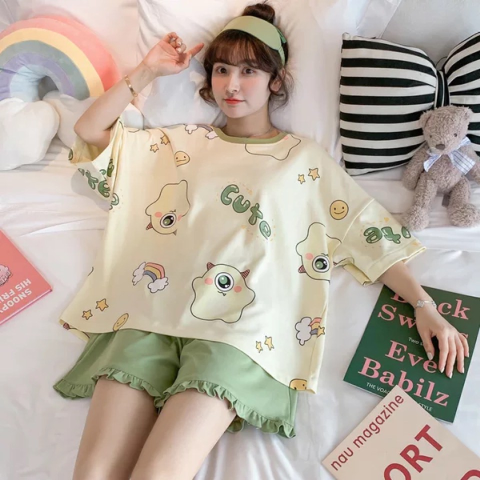 Bộ đồ nữ mặc nhà quần đùi cáo cộc tay hoạt hình cực kì đáng yêu cute - 𝐁𝐋𝟓𝟕