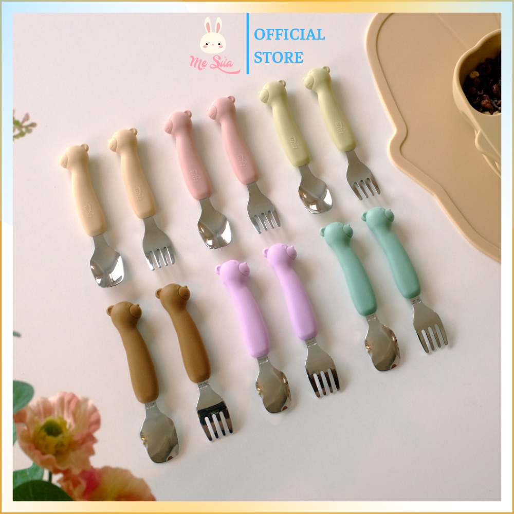 Set Thìa Dĩa Silicone Cho Bé Tập Ăn Dặm Spoon & Fork Chính Hãng Tgm Hàn Quốc Cực An Toàn Cho Bé Yêu