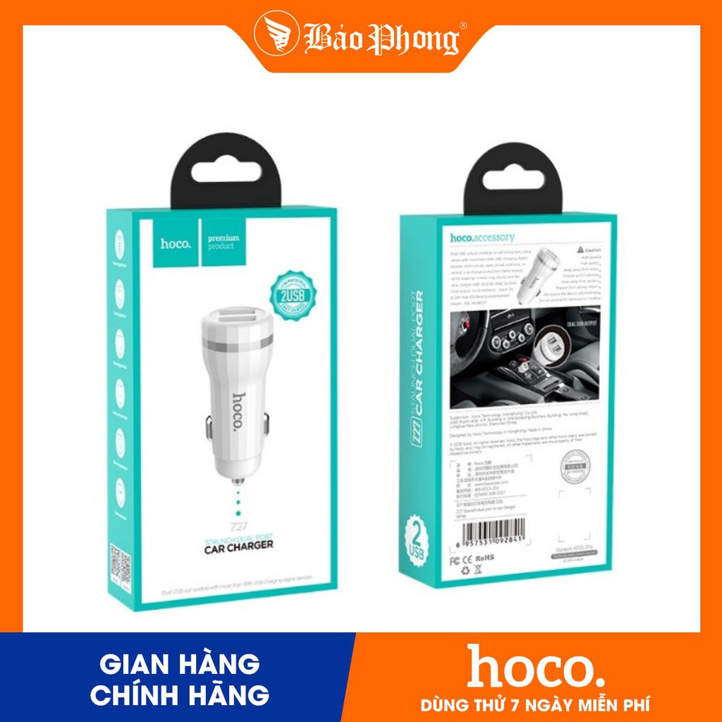 Tẩu sạc trên Ô tô HOCO Z27 5V/2.4A Dành cho điện thoại iPhone iP Huawei Samsung Oppo Realme giá rẻ đẹp xe hơi