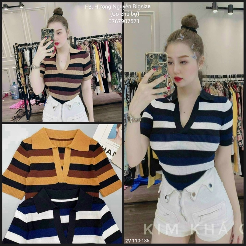 55=&gt;80kg Bigsize ÁO LEN SỌC CỔ TRỤ