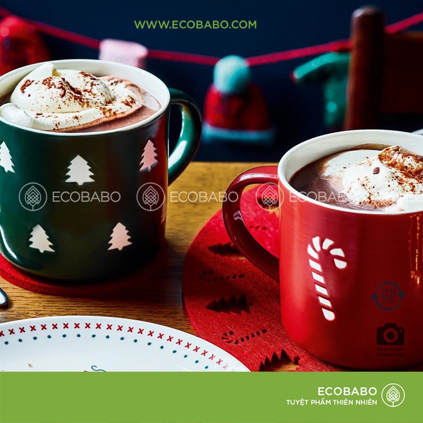 Cốc sứ quà tặng giáng sinh họa tiết Noel khối nổi chất lượng cao hỗ trợ đóng gói và thiệp viết tay - Ecobabo