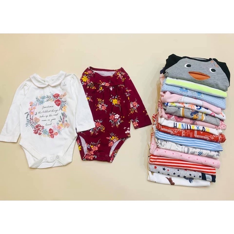 (Dài tay) Set 4 body chip dài tay trộn hãng cho bé- Bodysuit xuất dư chất cotton thấm mồ hôi cho trẻ sơ sinh 0-24 tháng