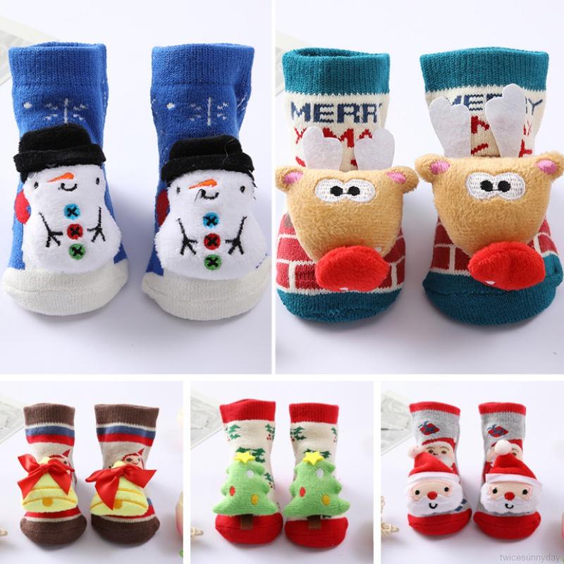 Vớ Cotton Cổ Trung Chống Trượt In Họa Tiết Hoạt Hình Giáng Sinh Cho Bé Sơ Sinh