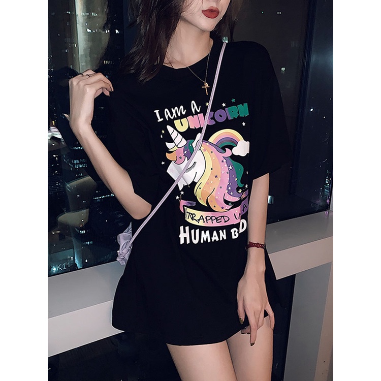 Áo Thun Tay Ngắn Cổ Tròn Dáng Rộng In Hình Hươu Hoạt Hình May Mắn Phong Cách Hàn Quốc Thời Trang Cho Học Sinh