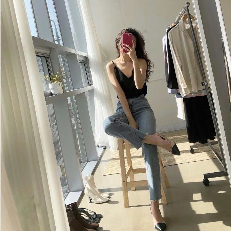 Quần jean lưng cao ống đứng form hàn | BigBuy360 - bigbuy360.vn