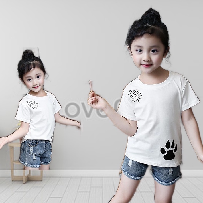 Áo thun bé gái tới size đại. Áo phông cotton cao cấp bé gái lớn size 15-36kg họa tiết in hình gấu sau lưng A100