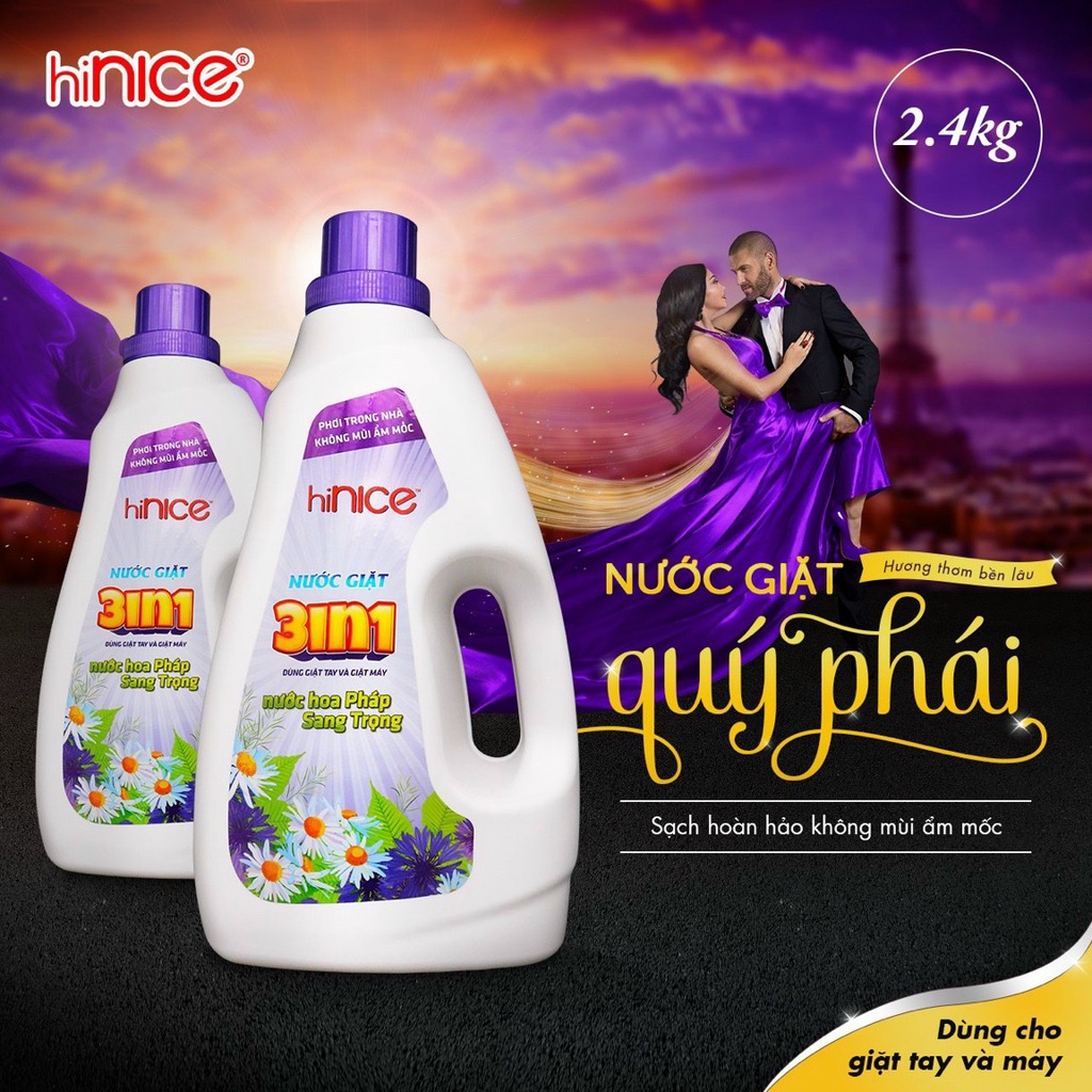 NƯỚC GIẶT hiNICE HƯƠNG NƯỚC HOA PHÁP KHÔNG MÙI ẨM MỐC 2.4KG