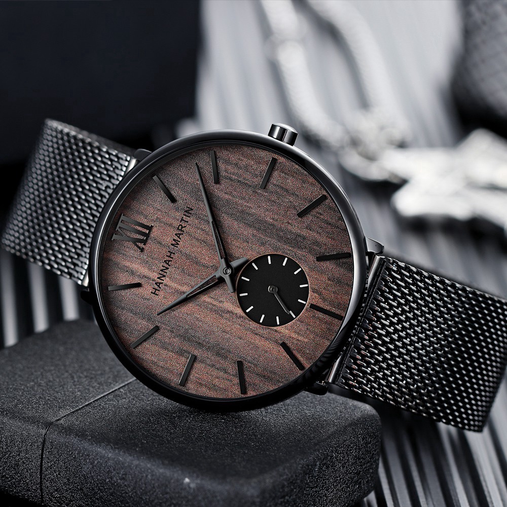 ĐỒNG HỒ NAM Hannah Martin 100% Original Fashion Casual Men's Watches Waterproof Analog Quartz Stainless steel Strap mesh Boy Free Box Business Watch COD Chronograph Aktif Gentleman Wrist watches Ready Stock Gift Birthday 1002M