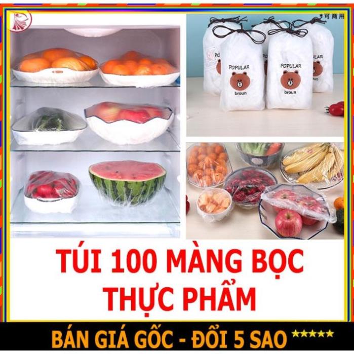 Màng Bọc Thực Phẩm Sét 100 Chiếc Có Chun Co Dãn Siêu Dai Tái Sử Dụng Được Kèm Túi Gấu