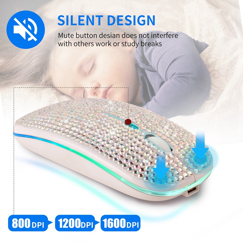 Rechargeable Silent Wireless Mouse Diamond-Studded Dual-e Mouse Colorful Glowing Mouse Sier