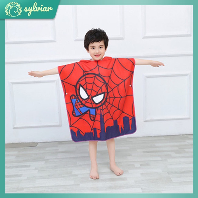 Khăn Choàng Tắm Có Mũ Trùm Đầu Mau Khô Họa Tiết Hoạt Hình Dành Cho Bé 0-12 Tuổi
