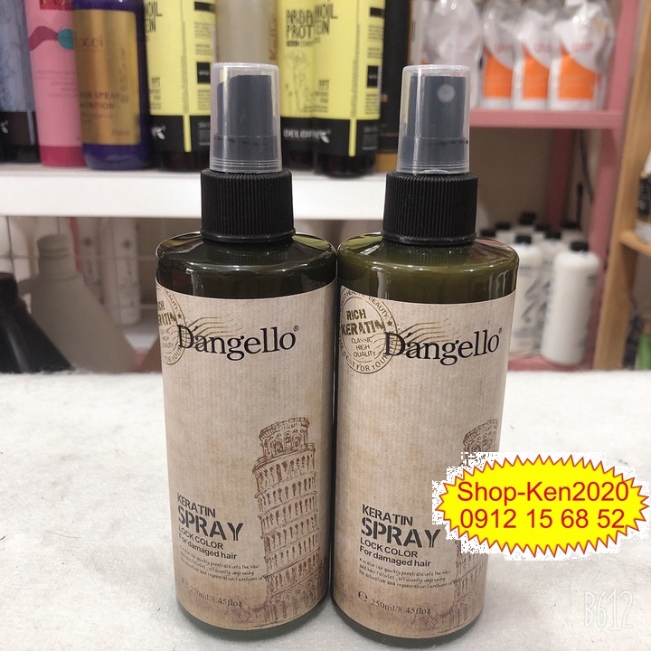 Xịt dưỡng phục hồi tóc Dangello Keratin Spray 250ml chống cháy tóc, khóa màu, siêu mượt