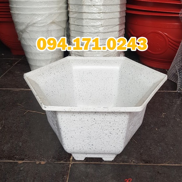 Chậu lục giác trắng giả đá