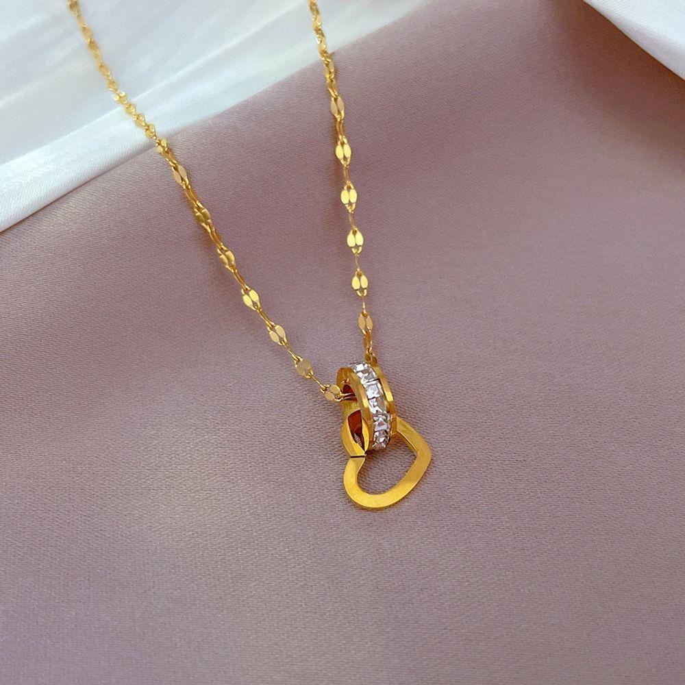 Dây Chuyền Bằng Thép Titan Mặt Nhẫn Đôi Thời Trang Cho Nữ