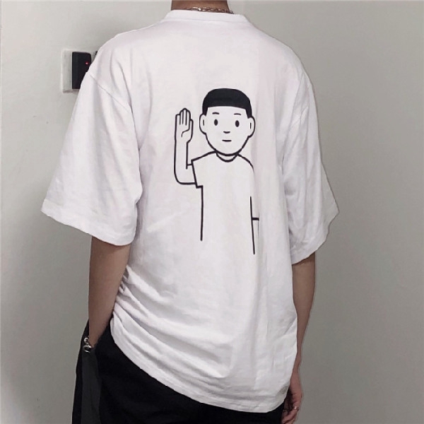 Áo thun tay ngắn dáng rộng in họa tiết hoạt hình thời trang mùa hè cho các cặp đôi