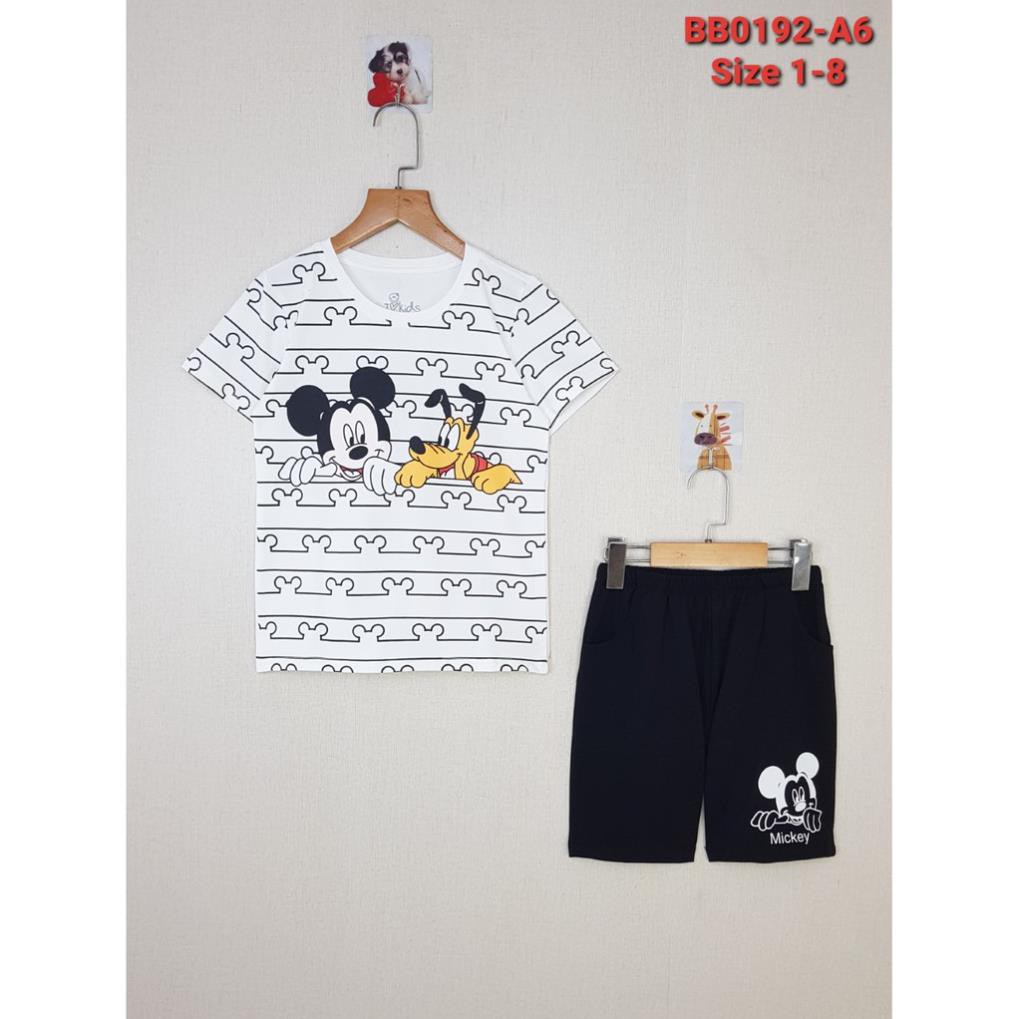 BB0192-A6 - Bộ bé trai cotton ngắn tay in chuột Mickey, màu trắng hiệu IloveKid size nhí 1t-8t- Hàng Made In Vietnam