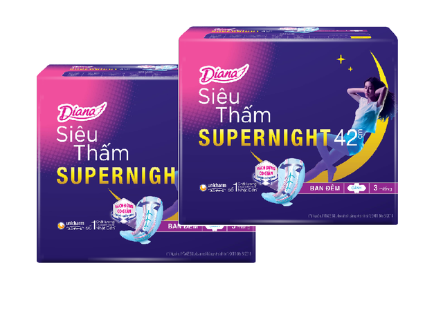 Bộ 2 gói băng vệ sinh Diana siêu thấm Supernight 42cm 3 miếng/gói