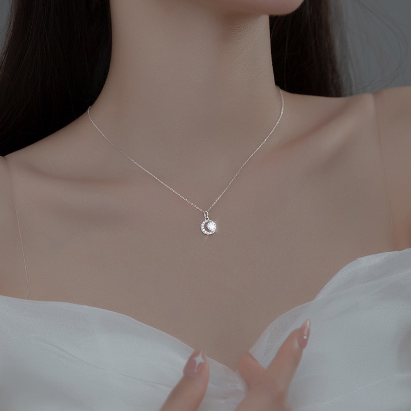 Vòng cổ bạc Ý 925 mạ vàng cao cấp DUYSON SILVER, Dây chuyền nữ bạc 925 mặt tròn đính đá sang trọng [DCXK35]