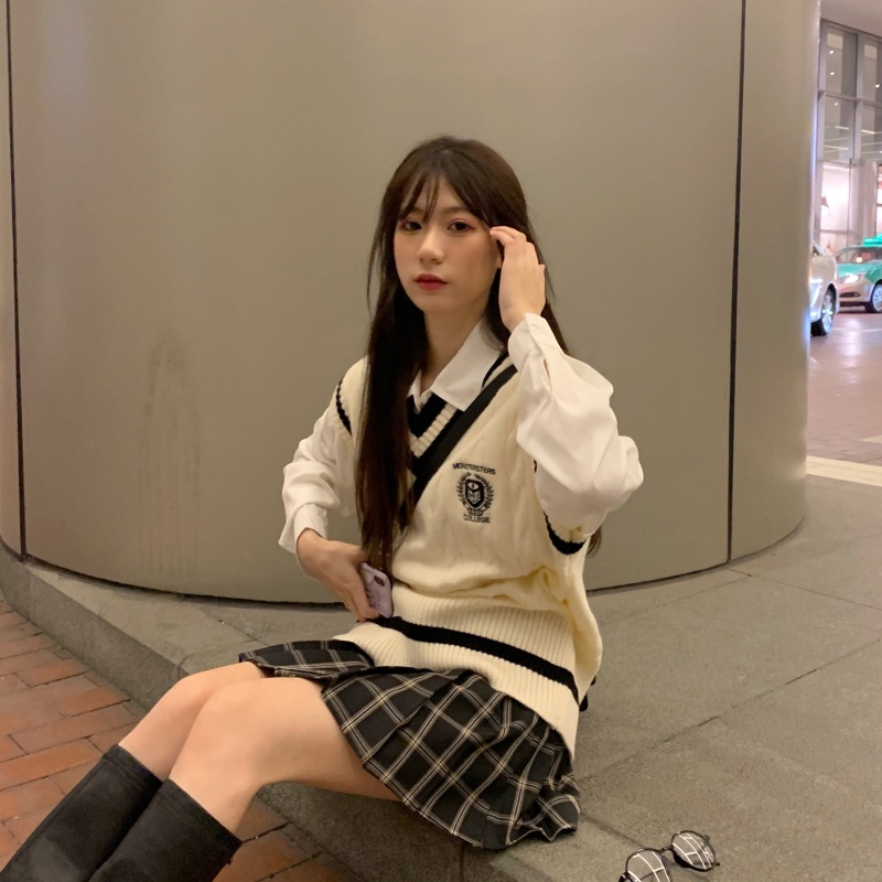 Áo Sweater Dệt Kim Không Tay Thời Trang Xuân Thu Cho Nữ