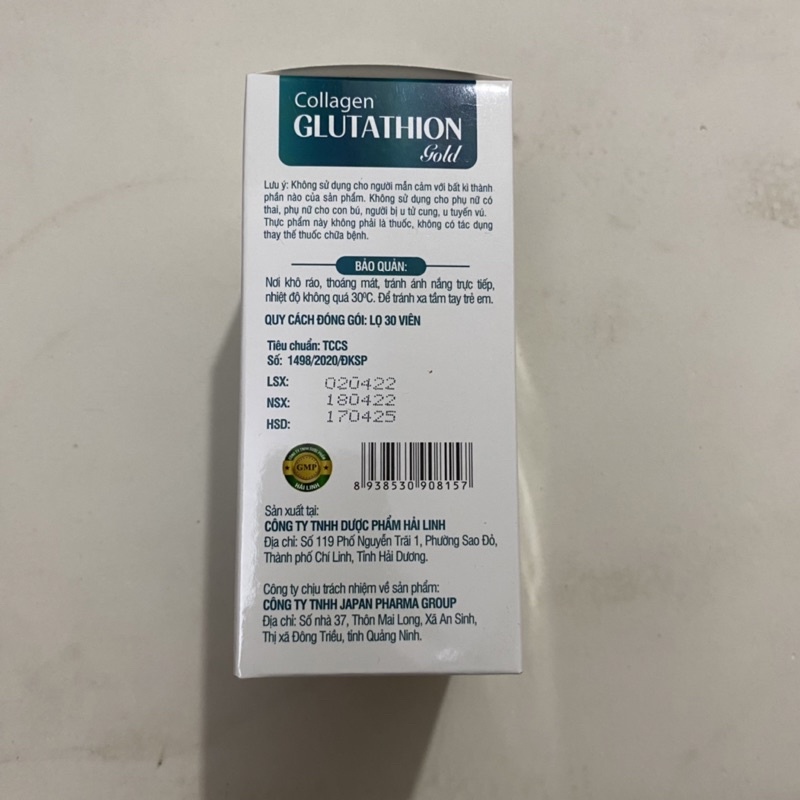 Viên uống trắng da GLUTATHIONE 600 - COLLAGEN GLUTATHION GOLD_Hộp 30 viên giúp làm đẹp da ,hết nám tàn nhang