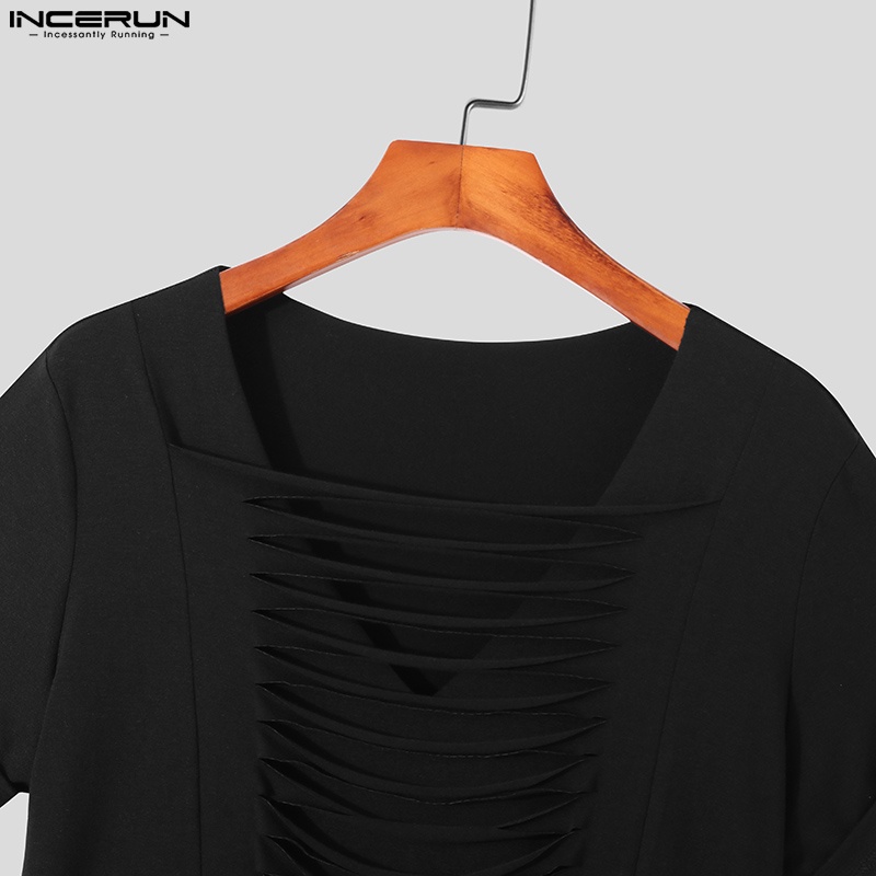 Áo thun INCERUN tay ngắn cổ V màu trơn đơn giản 3 màu tùy chọn