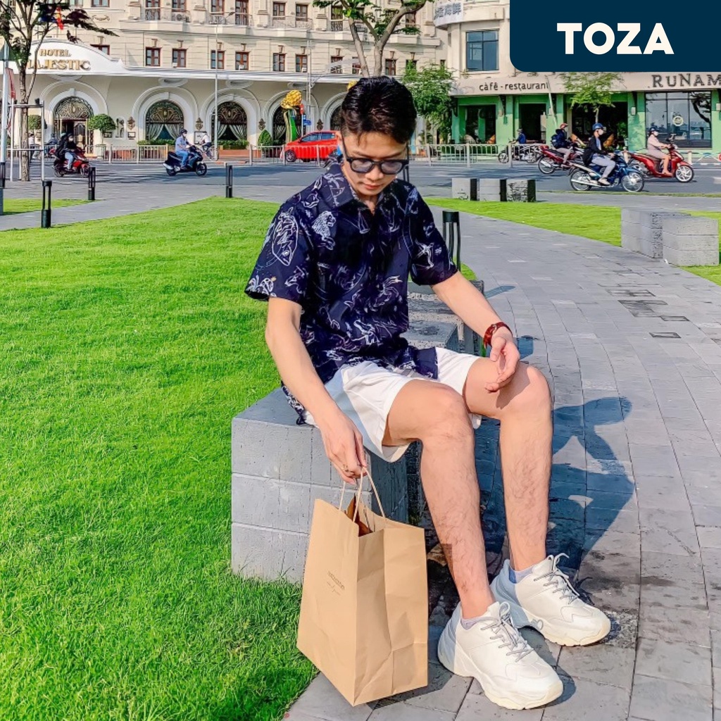 Áo sơ mi nam hoạ tiết chất liệu lụa ép thoáng mát, áo sơ mi đi biển TOZA FRHTR33