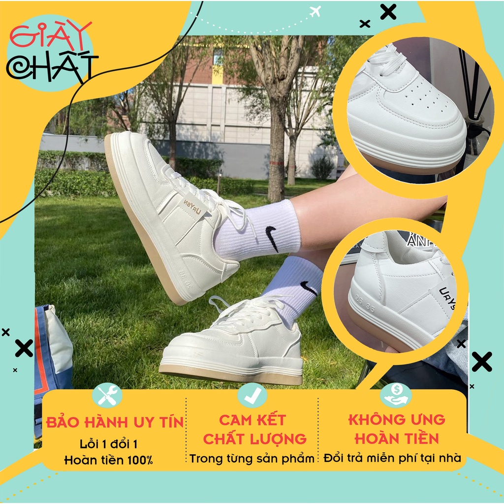 Giày thể thao nữ thấp cổ màu trắng, Giày sneaker nữ Urysn mẫu mới phong cách retro ulzzang năng động cá tính