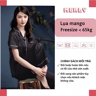 Bộ đồ ngủ nữ lụa pijama bigsize đen Merly Official, Pyjama lụa mặc nhà