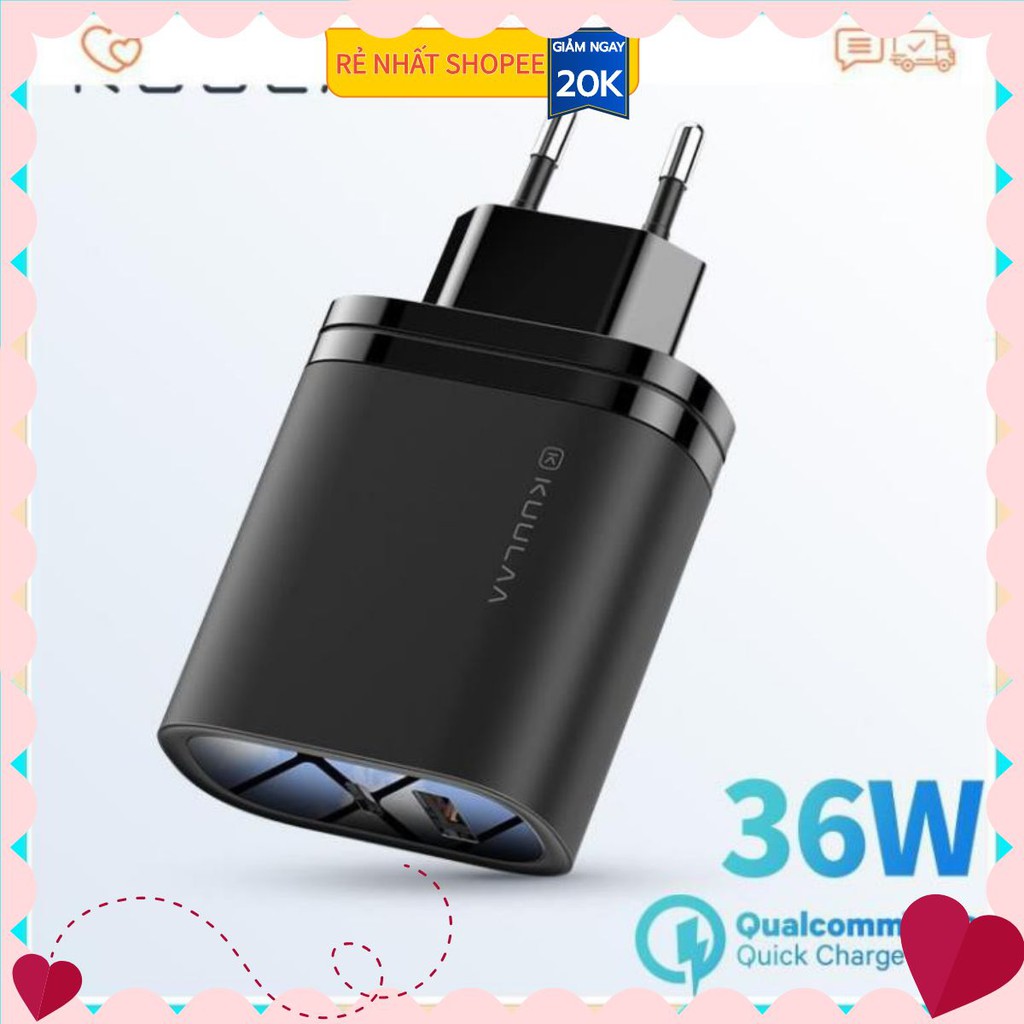 Cốc Sạc Nhanh 2 Cổng Usb - Type C Qc3.0 Kuulaa 36w Dành Cho điện thoại Xiaomi Iphone Huawei Oppo PD36W