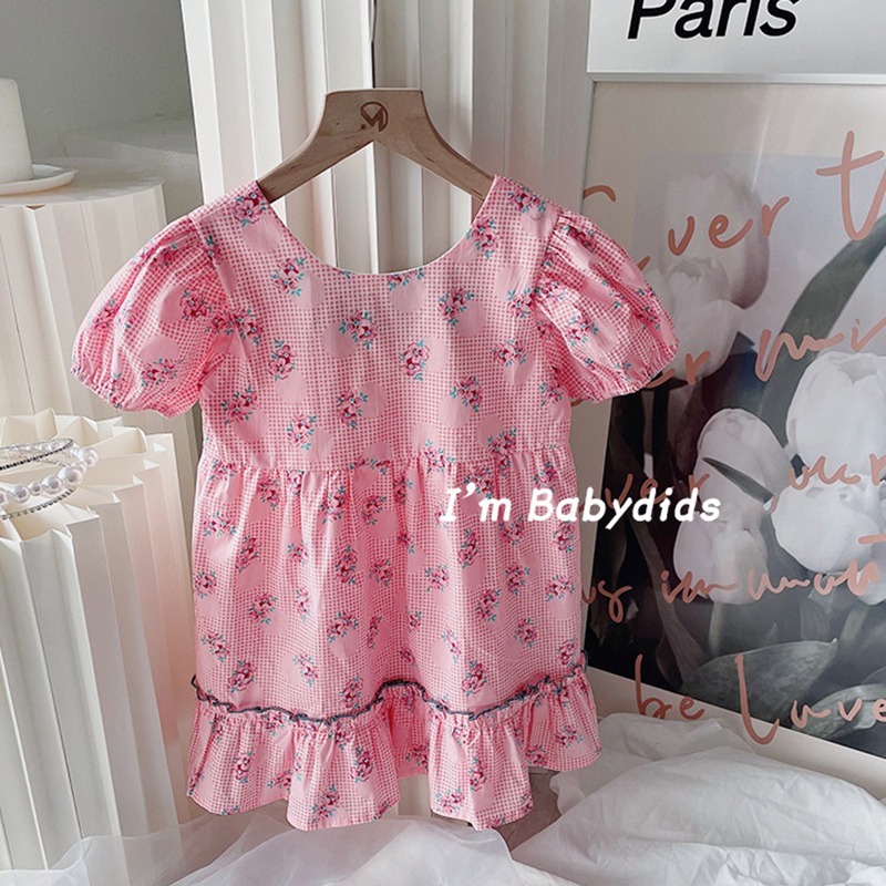 Đầm Công Chúa Mùa Hè Hai Dây Tay Phồng In Họa Tiết Hoa Dễ Thương Phong Cách Hàn Quốc Cho Bé Gái